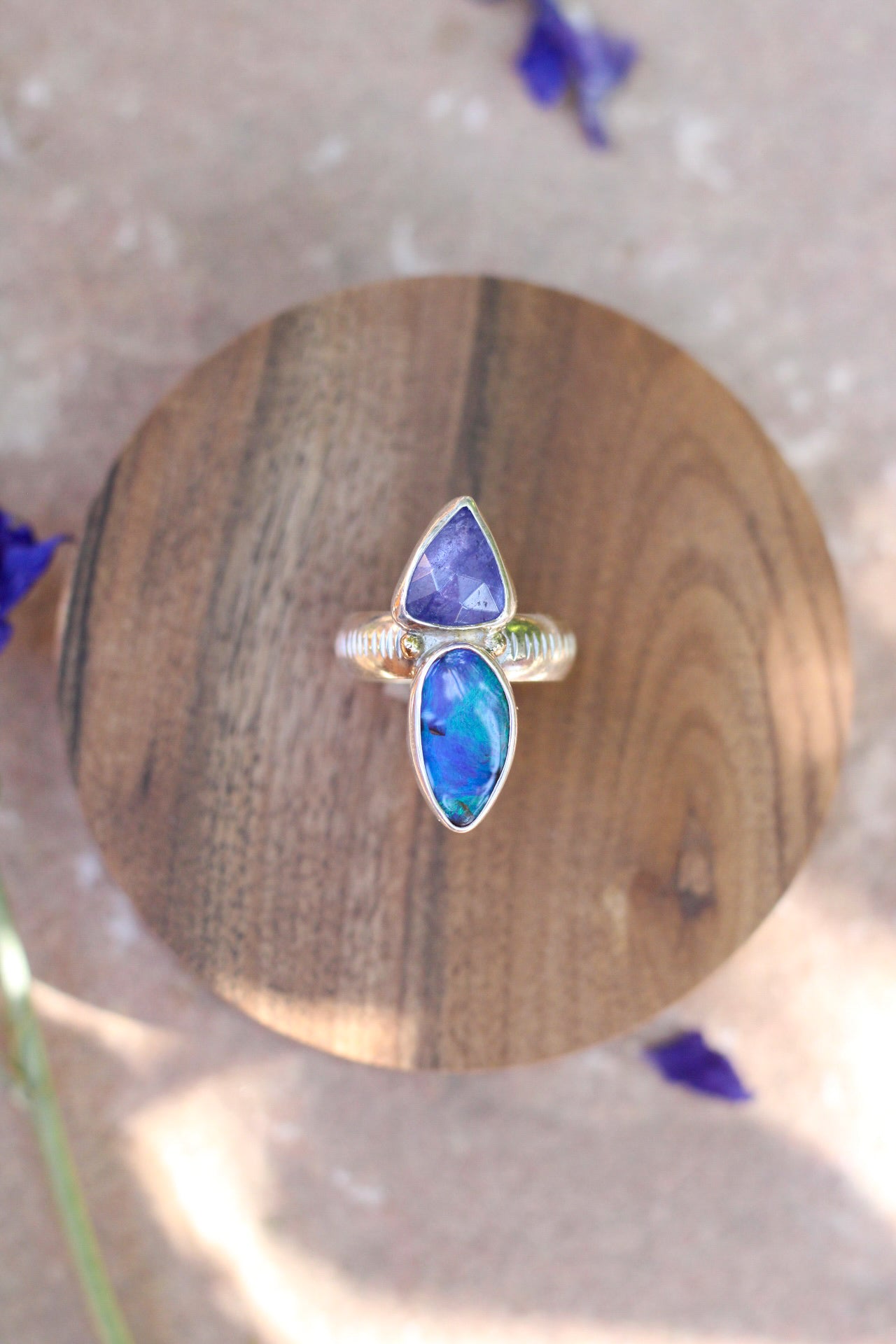 Australian Opal + Tanzanite Ring - Size 7.75