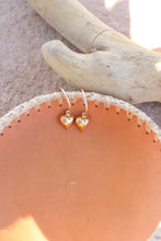 Load image into Gallery viewer, Hoops with Heart-shaped charms in a pink leather bowl