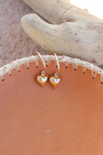 Load image into Gallery viewer, Hoops with Heart-shaped charms in a pink leather bowl