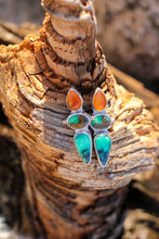 Load image into Gallery viewer, Honeycomb Chalcedony + Green Valley Variscite + Emerald Rose Variscite Earrings