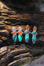 Load image into Gallery viewer, Honeycomb Chalcedony + Green Valley Variscite + Emerald Rose Variscite Earrings