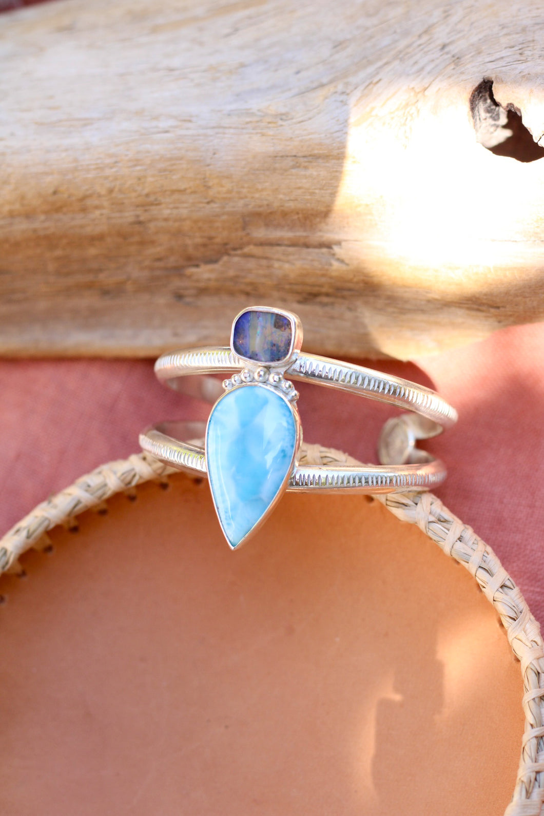 Australian Boulder Opal + Larimar Cuff
