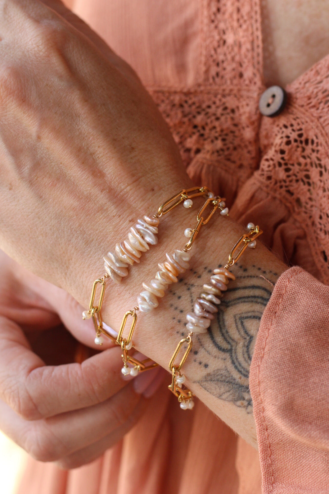Paperclip Keshi Pearl Bracelet