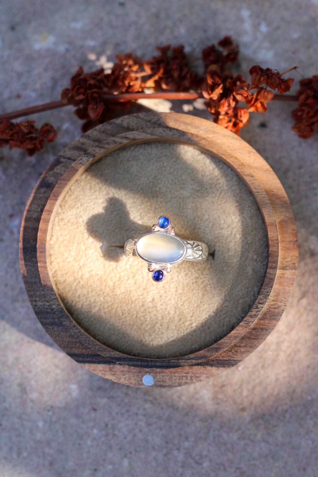 Grey Moonstone + Kyanite Ring - Size 7
