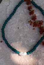 Load image into Gallery viewer, Teal Recycled Bead Necklace - Keshi Pearl
