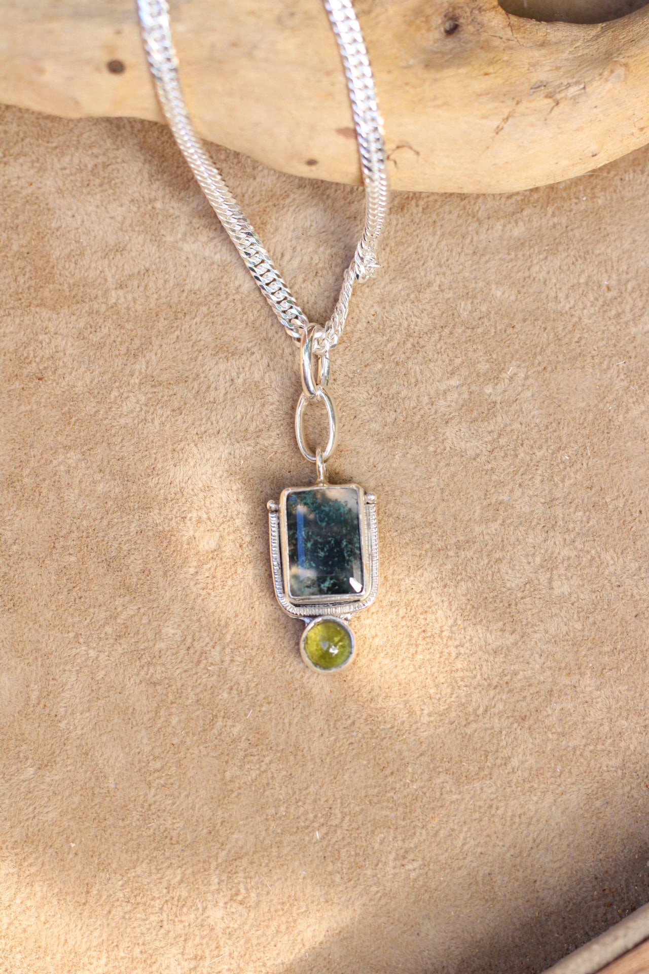 Moss Agate + Cat-Eye Apatite Necklace