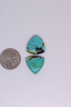 Load image into Gallery viewer, Two turquoise stones next to a quarter on a white background
