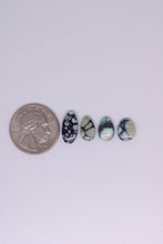 Load image into Gallery viewer, Four variscite stones next to a quarter on a white background
