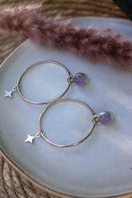 Load image into Gallery viewer, Hoop Earrings + Purple Chalcedony
