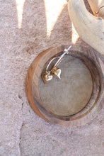 Load image into Gallery viewer, hoops with Heart-shaped charms in a wooden box on a stone surface
