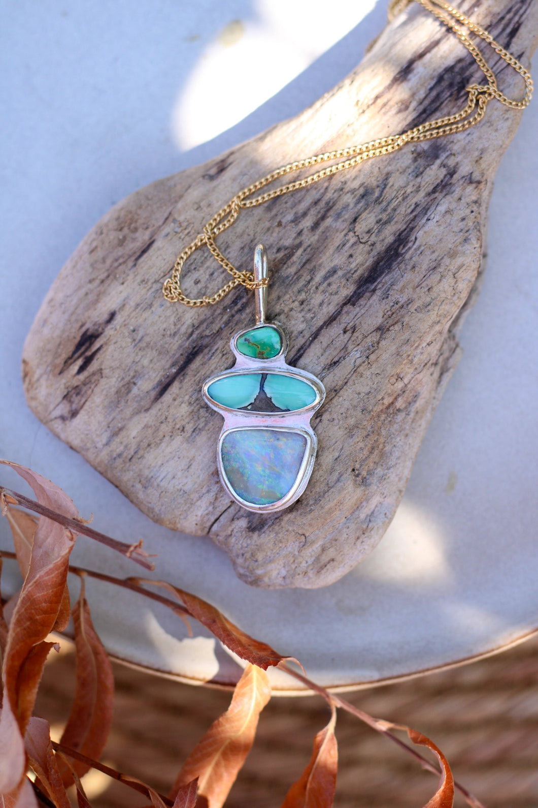 Australian Opal + Desert Bloom Variscite + Emerald Valley Turquoise Necklace