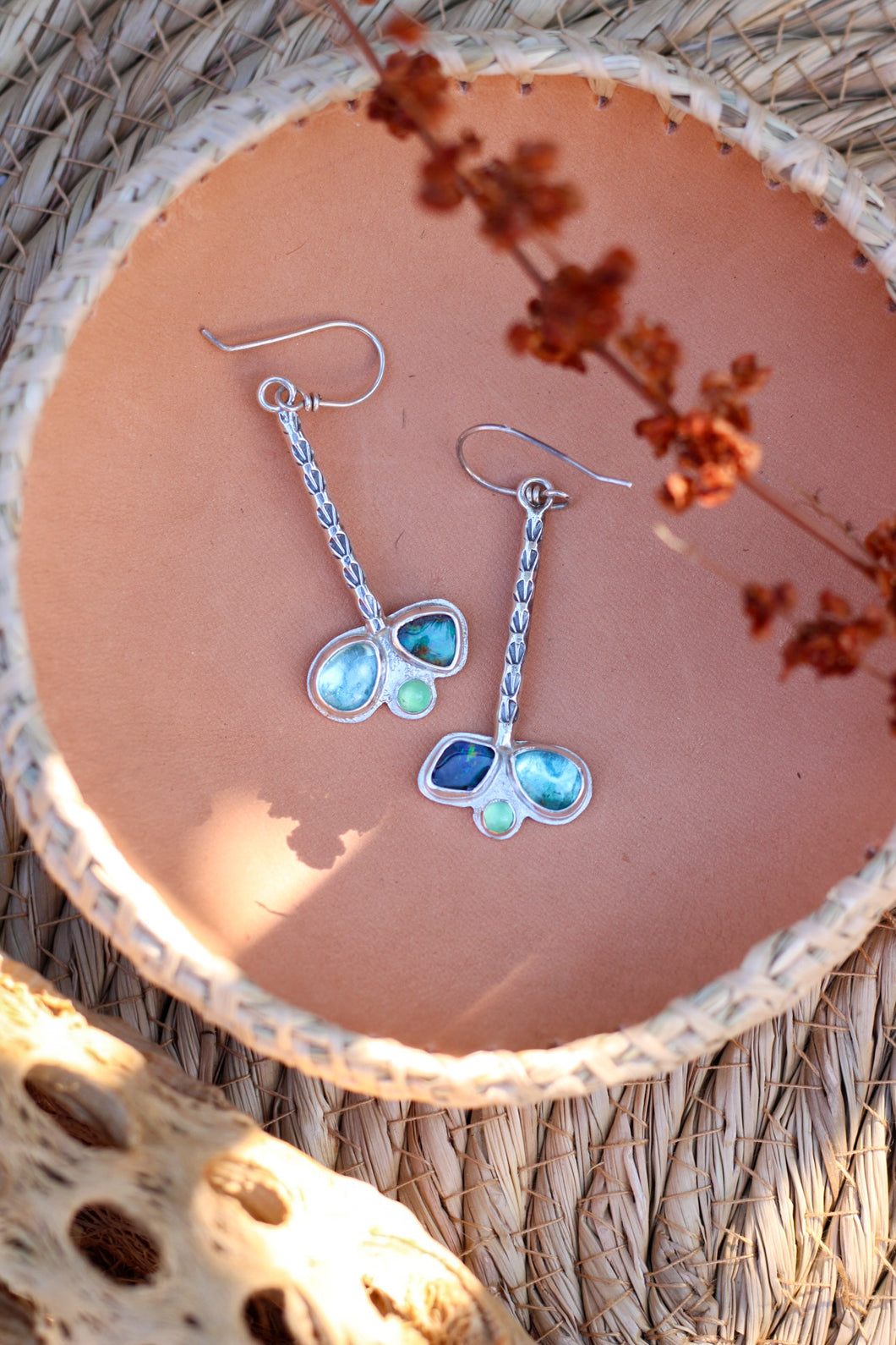 Australian Boulder Opal + Apatite + Chrysoprase Earrings