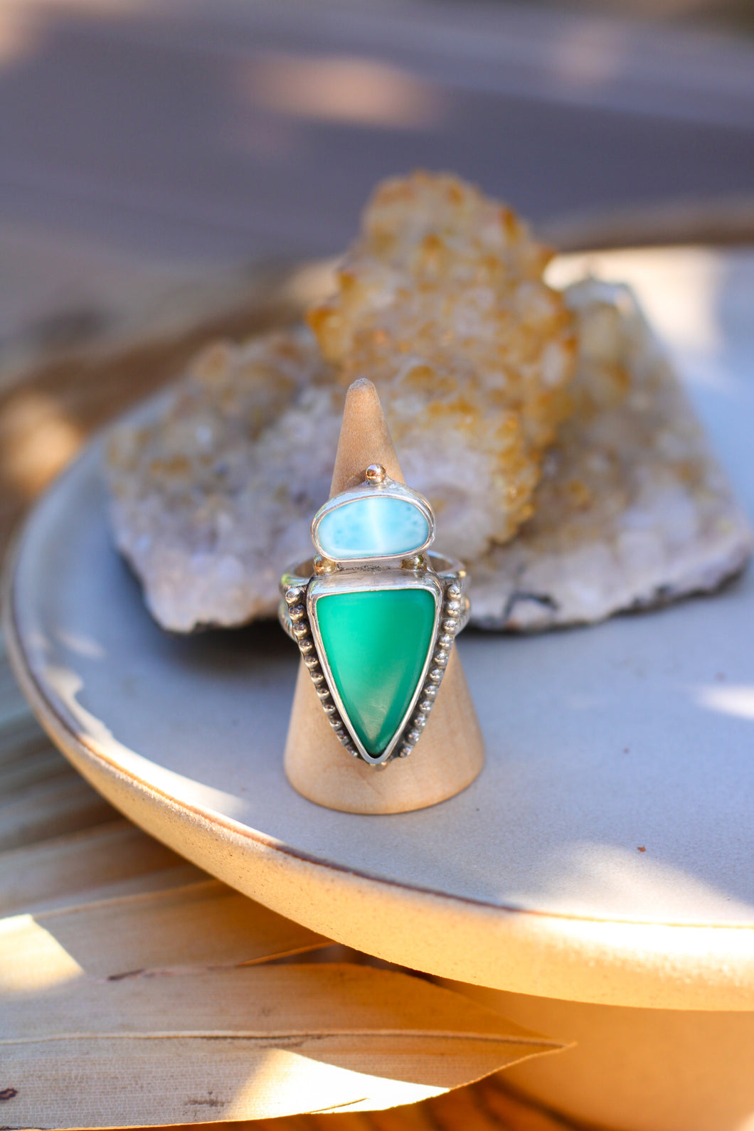 Larimar + Chrysoprase Ring - Size 8