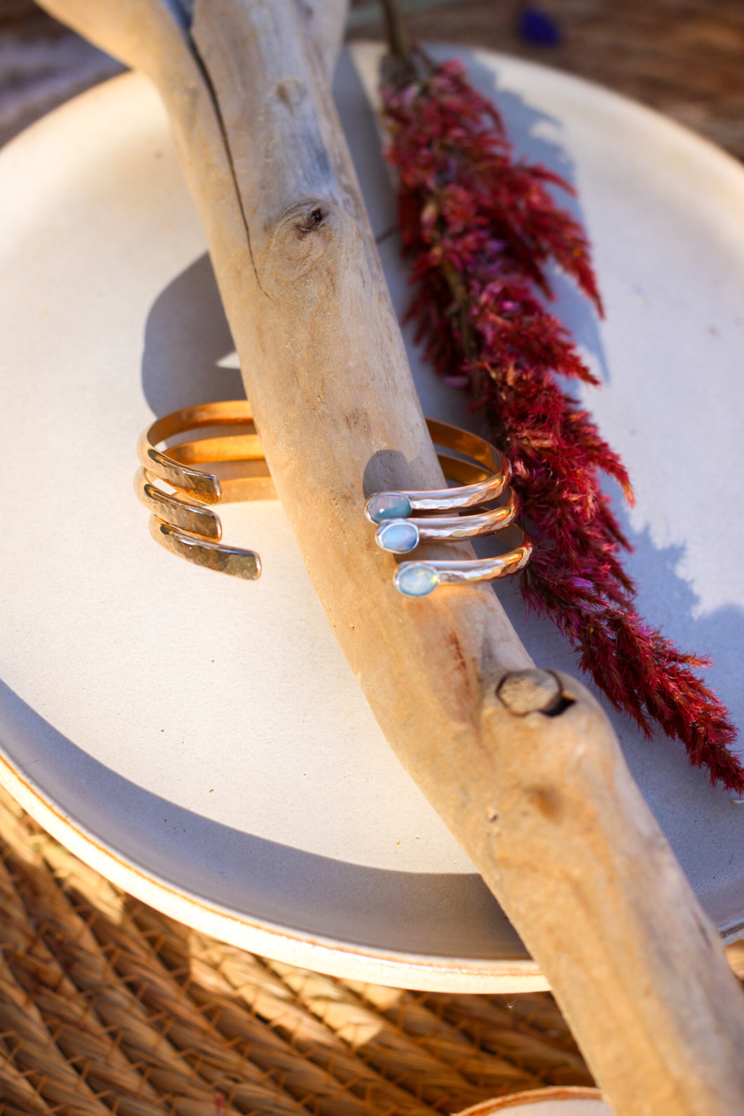 Ethiopian Opal Hammered Cuffs