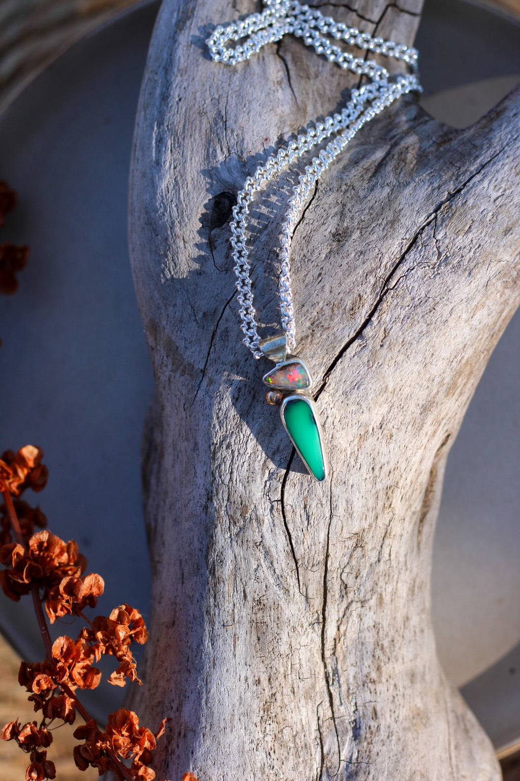 Australian Opal + Emerald Rose Variscite Necklace