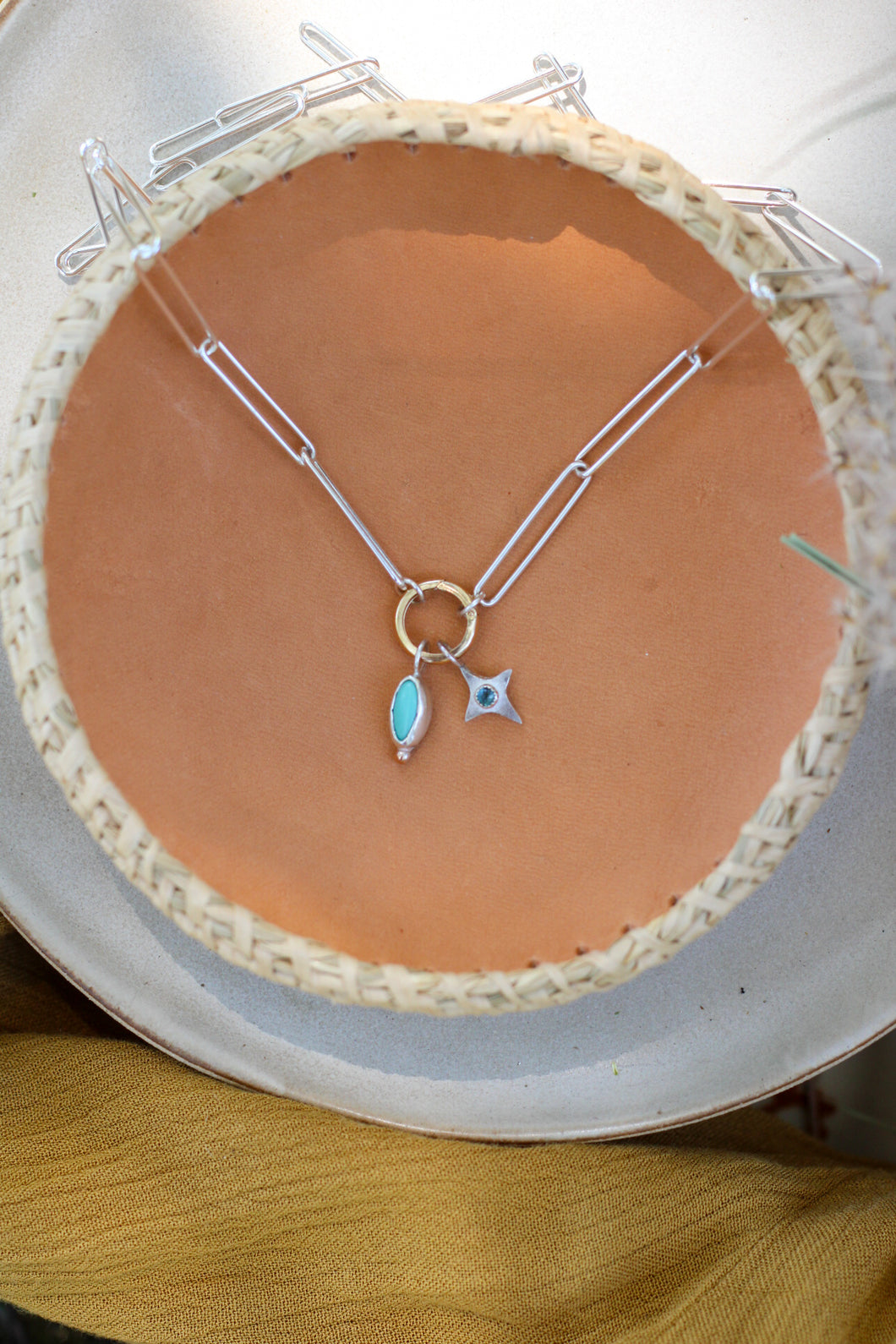 Charm Necklace - Turquoise + Blue Topaz