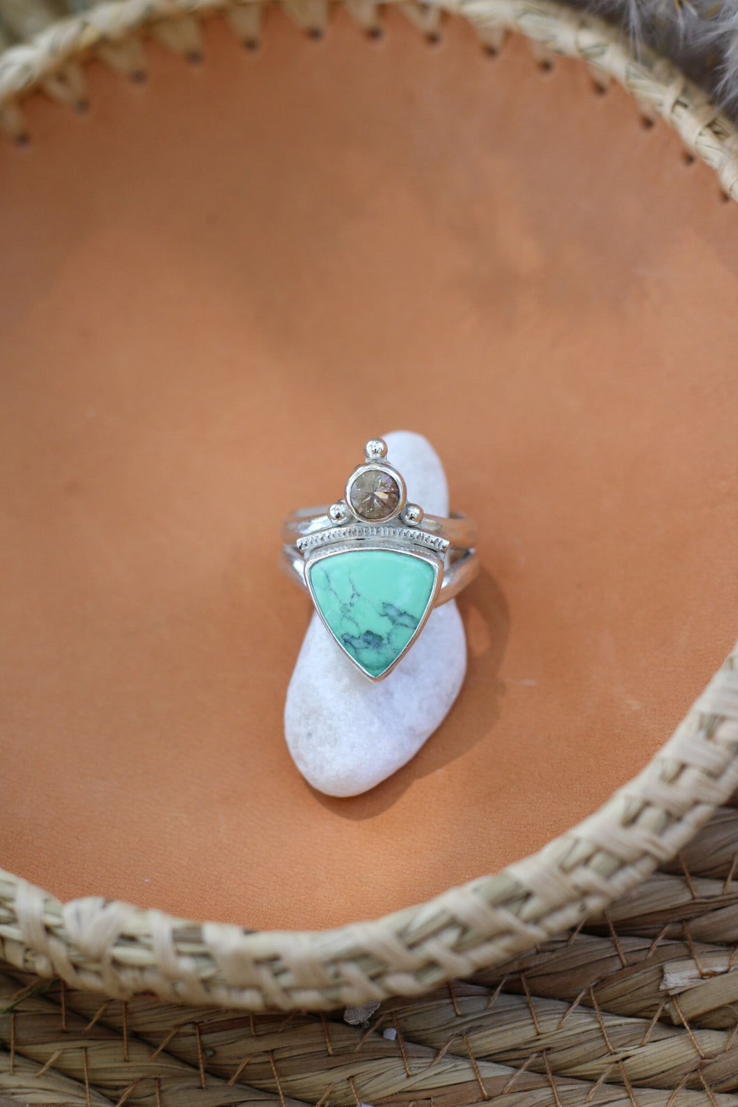 Emerald Rose Variscite + Sunstone Ring - Size 8.25