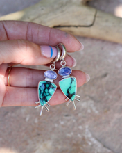 Load image into Gallery viewer, Huggie Earrings - Tanzanite + Variscite
