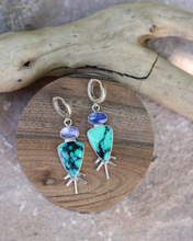 Load image into Gallery viewer, Huggie Earrings - Tanzanite + Variscite
