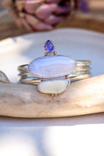Load image into Gallery viewer, Blue Lace Agate + Tanzanite + Opal Cuff
