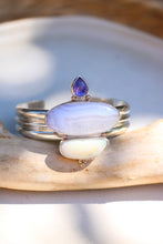 Load image into Gallery viewer, Blue Lace Agate + Tanzanite + Opal Cuff
